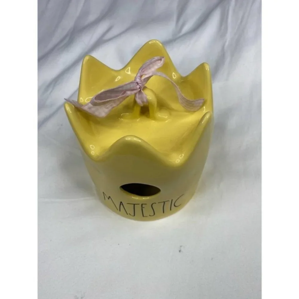 New Rae Dunn Yellow & Pink ''Majestic'' Crown Bird House